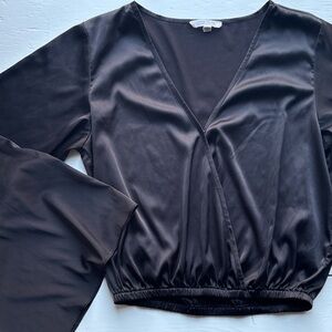 12th Tribe Silky Bell Sleeve Whimsygoth Witchy Black Stretchy Crop Top M